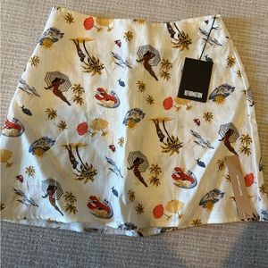 NWT, reformation linen white skirt with pattern